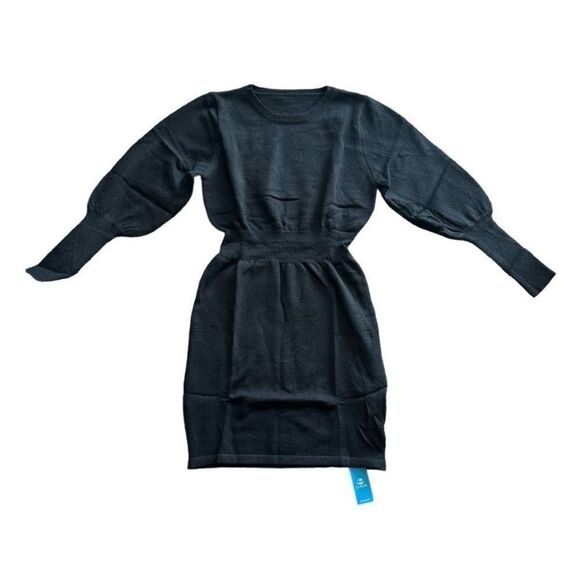 Cupshe Black Ribbed Bodycon Dress with Onyx Gigot Sleeve Medium - Picture 1 of 7